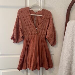 Rust Eyelet Babydoll Dress